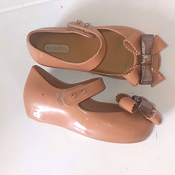 Mini Melissa Rose Gold Pink Bow Peep Toe Mary Janes Toddler Shoes Size-8 - Picture 1 of 7